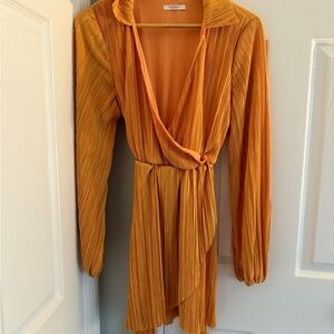 Peppermayo Orange Wrap Sundress with Bishop Sleeves